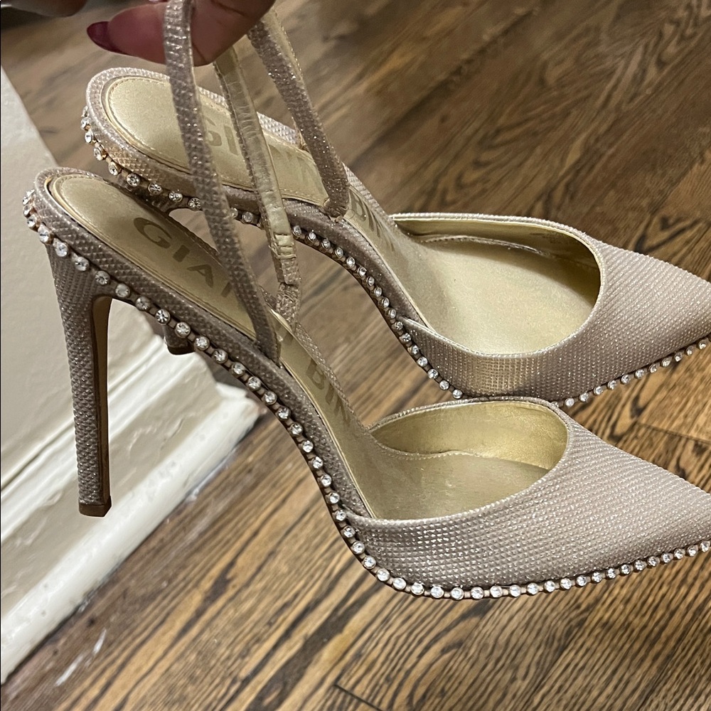 Gianni Bini Gold Slingback Heels with Rhinestone Trim